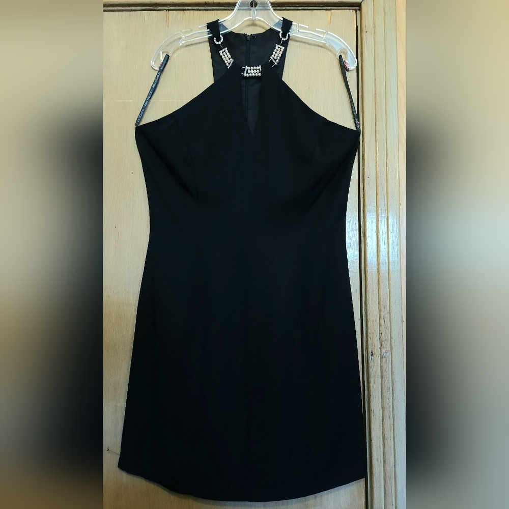 Vtg Scott Mcclintock Halter Dress Womens Sz 12 Black Cocktail Beaded Neckline